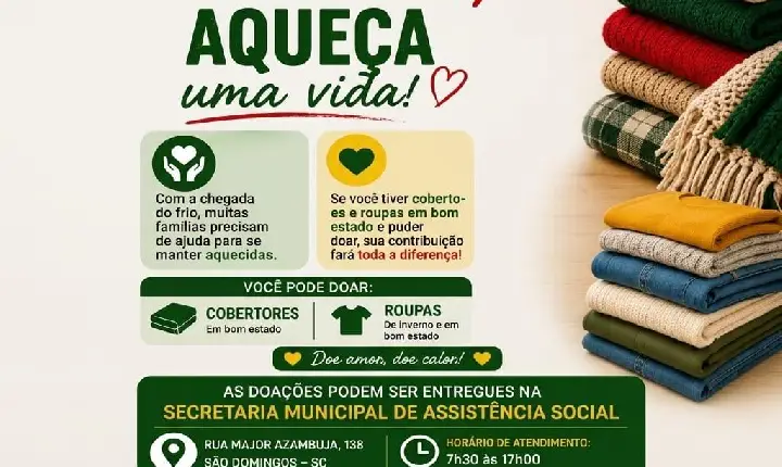 Campanha Solidária arrecada cobertores e roupas de inverno em São Domingos