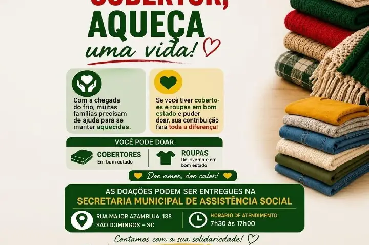 Campanha Solidária arrecada cobertores e roupas de inverno em São Domingos