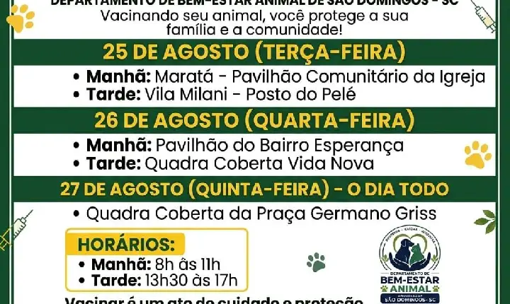 Vacinar é cuidar: São Domingos realiza campanha antirrábica