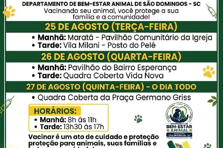 Vacinar é cuidar: São Domingos realiza campanha antirrábica