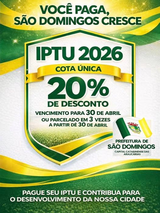 IPTU 2026: Contribuição que retorna em melhorias para São Domingos.
