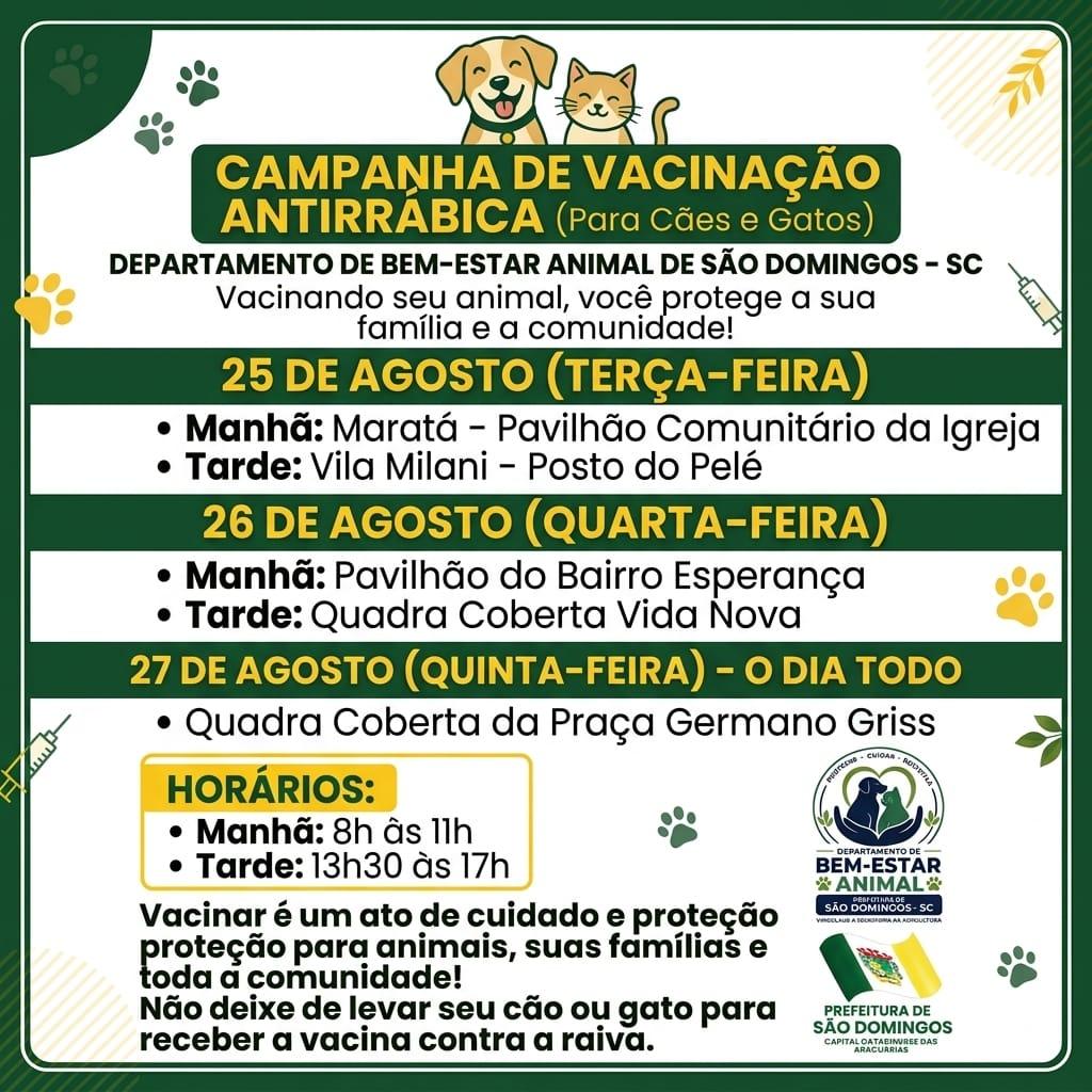 Vacinar é cuidar: São Domingos realiza campanha antirrábica